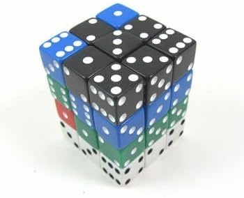 KOP01826 Assorted Opaque Squared Corner Dice Pips D6 12mm Pack of 36 (ONLINE ORDER ONLY)