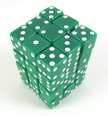 KOP01830 Green Opaque Squared Corner Dice White Pips D6 12mm Pack of 36 (ONLINE ORDER ONLY)