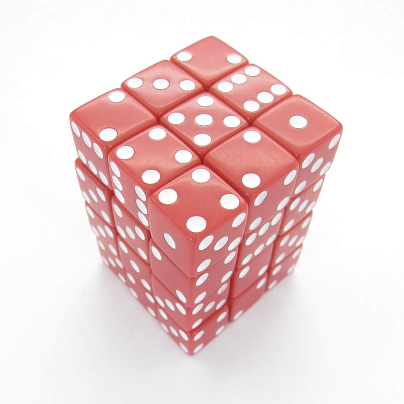 KOP01834 Red Opaque Squared Corner Dice White Pips D6 12mm Pack of 36 (ONLINE ORDER ONLY)