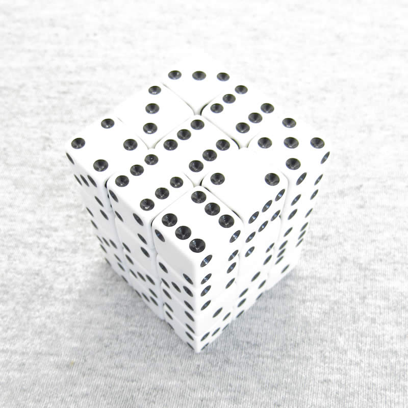 KOP01835 White Opaque Squared Corner Dice Black Pips D6 12mm Pack of 36 (ONLINE ORDER ONLY)