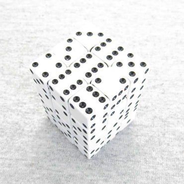 KOP01835 White Opaque Squared Corner Dice Black Pips D6 12mm Pack of 36 (ONLINE ORDER ONLY)