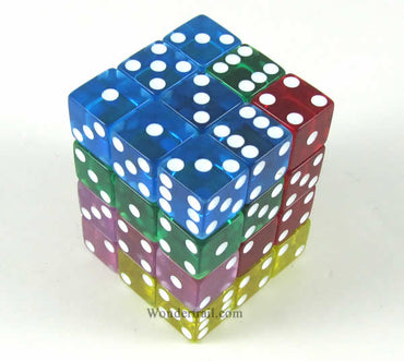 KOP01851 Assorted Transparent Squared Corner Dice Pips D6 12mm Pack of 36 (ONLINE ORDER ONLY)