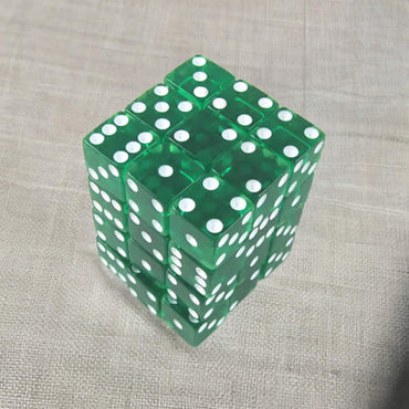 KOP01853 Green Transparent Squared Corner Dice with White Pips D6 12mm (1/2in) Pack of 36 Dice (ONLINE ORDER ONLY)