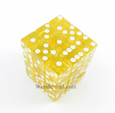 KOP01856 Yellow Transparent Squared Corner Dice White Pips D6 12mm (ONLINE ORDER ONLY)