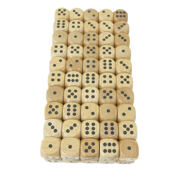 KOP01903 Wood Dice with Black Pips D6 16mm (5/8in) Pack of 100 Dice (ONLINE ORDER ONLY)