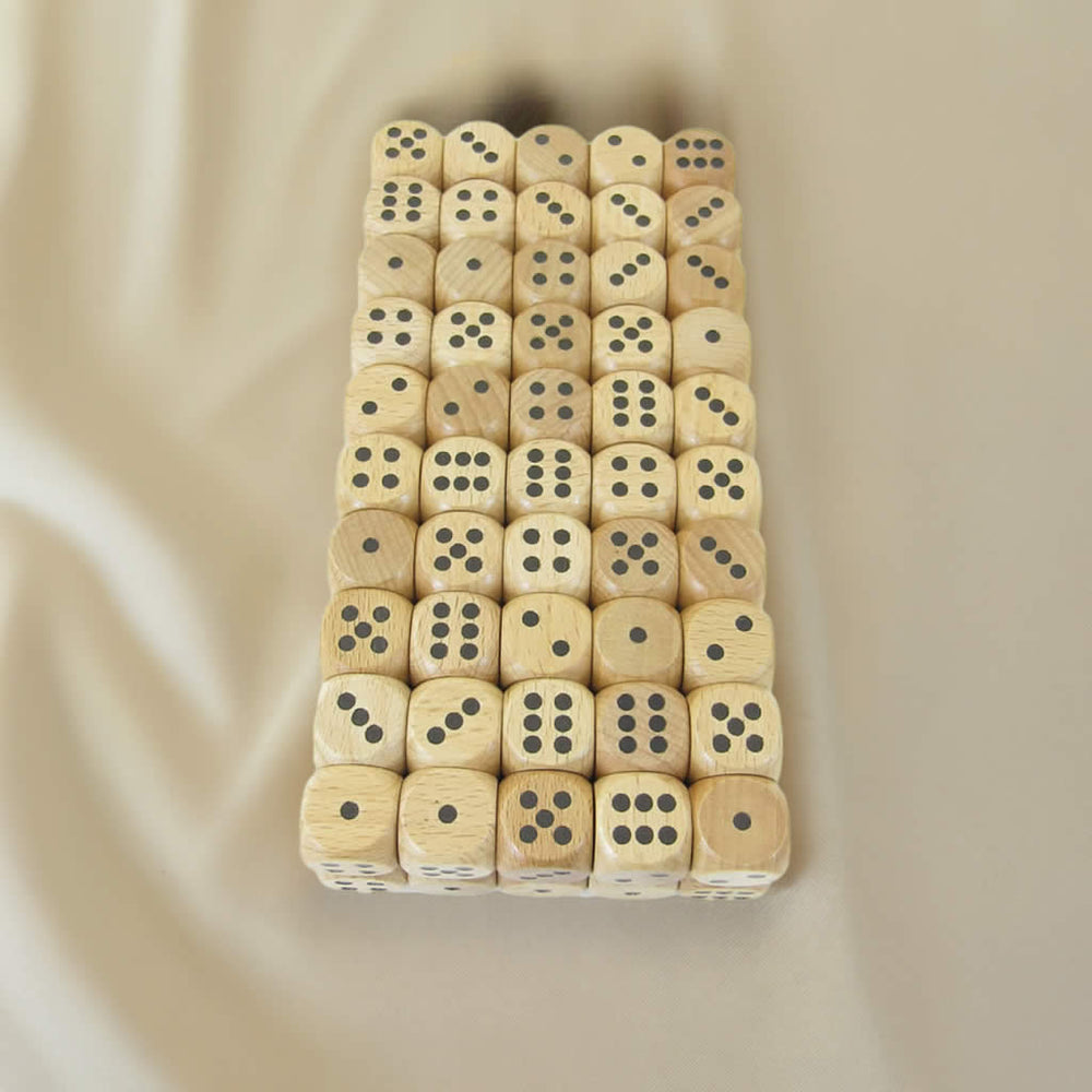 KOP01903 Wood Dice with Black Pips D6 16mm (5/8in) Pack of 100 Dice (ONLINE ORDER ONLY)
