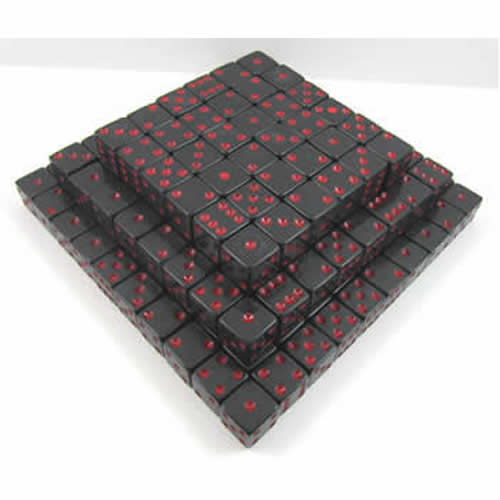 KOP01977 Black Opaque Dice Red Pips D6 16mm (5/8in) Bulk Pack of 200 (ONLINE ORDER ONLY)
