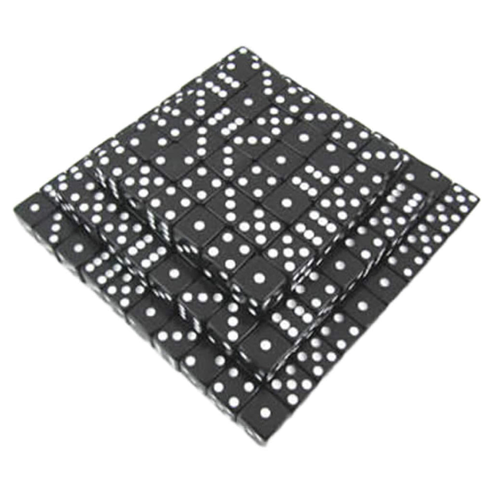 KOP01978 Black Opaque Dice White Pips D6 16mm (5/8in) Bulk Pack of 200 (ONLINE ORDER ONLY)