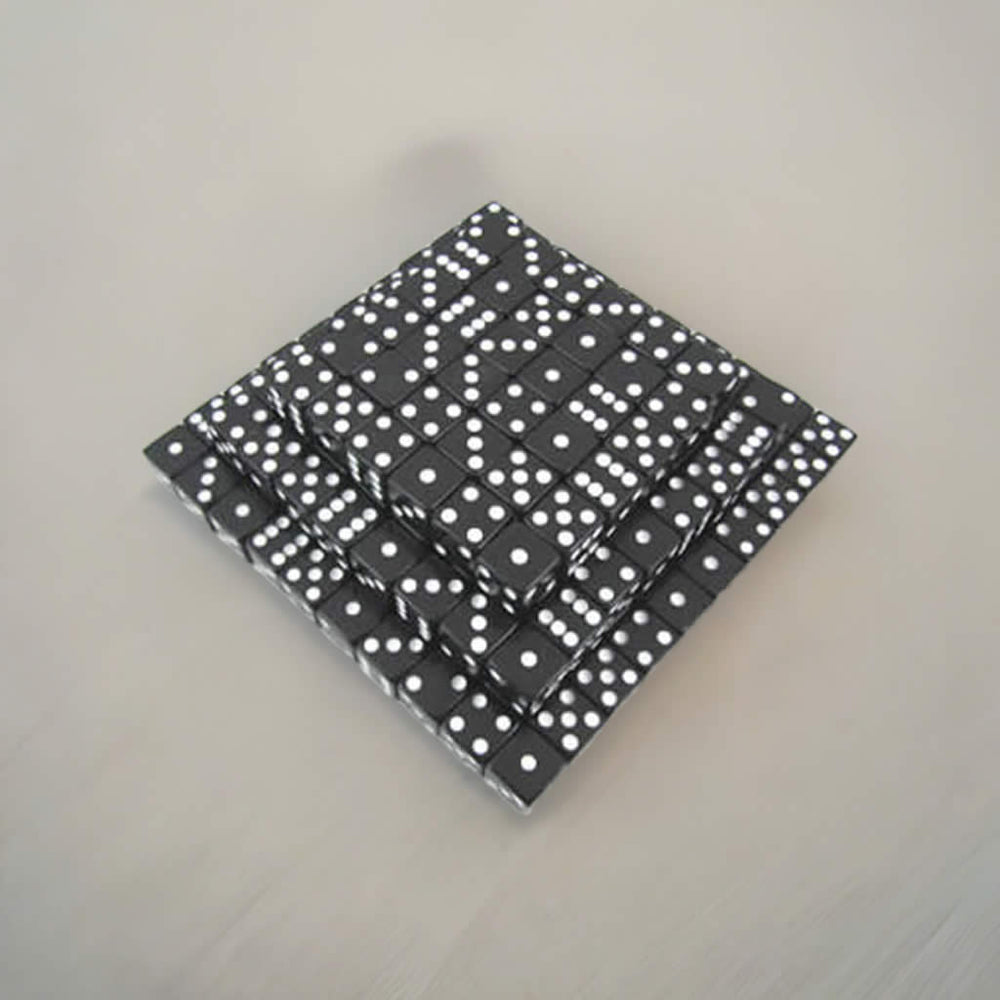 KOP01978 Black Opaque Dice White Pips D6 16mm (5/8in) Bulk Pack of 200 (ONLINE ORDER ONLY)