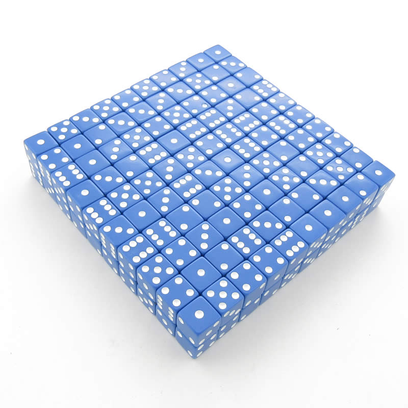 KOP01980 Blue Opaque Dice White Pips D6 16mm (5/8in) Bulk Pack of 200 (ONLINE ORDER ONLY)