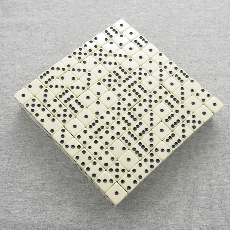KOP01983 Ivory Opaque Dice Black Pips D6 16mm (5/8in) Bulk Pack of 200 (ONLINE ORDER ONLY)