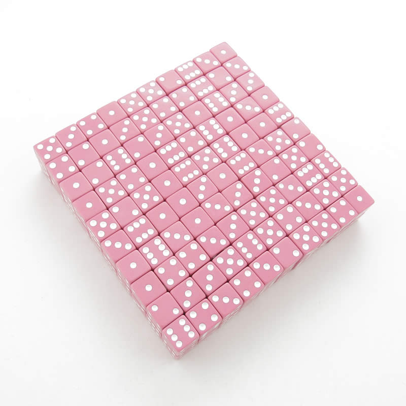 KOP01984 Pink Opaque Dice White Pips D6 16mm (5/8in) Bulk Pack of 200 (ONLINE ORDER ONLY)