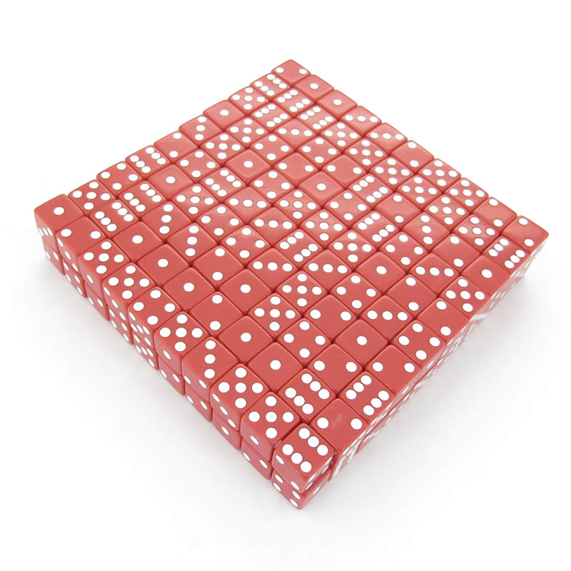 KOP01988 Red Opaque Dice White Pips D6 16mm (5/8in) Bulk Pack of 200 (ONLINE ORDER ONLY)