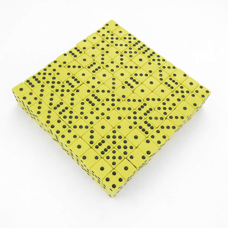 KOP01992 Yellow Opaque Dice Black Pips D6 16mm (5/8in) Bulk Pack of 200 (ONLINE ORDER ONLY)