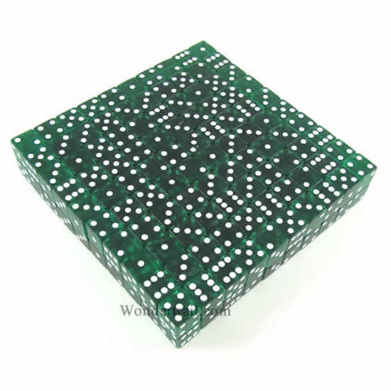 KOP02115 Green Transparent Dice White Pips D6 19mm Bulk Pack of 200 (ONLINE ORDER ONLY)