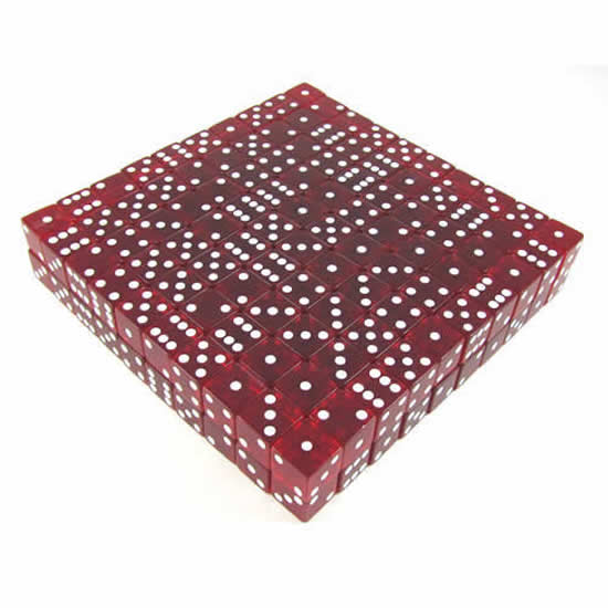KOP02116 Red Transparent Dice White Pips D6 19mm Bulk Pack of 200 (ONLINE ORDER ONLY)