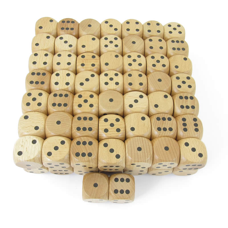 KOP02180 Wood Dice with Black Pips D6 30mm (1.18in) pack of 100 (ONLINE ORDER ONLY)