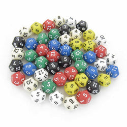 KOP02734 Assorted Opaque Dice Black Numbers D12 16mm Bulk Pack of 50 (ONLINE ORDER ONLY)