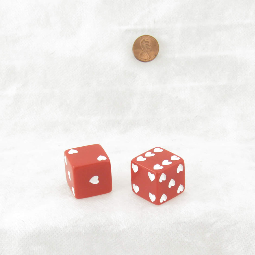 KOP03935 Red Sweetheart Dice with White Hearts D6 25mm (1in) Pack of 2 (ONLINE ORDER ONLY)