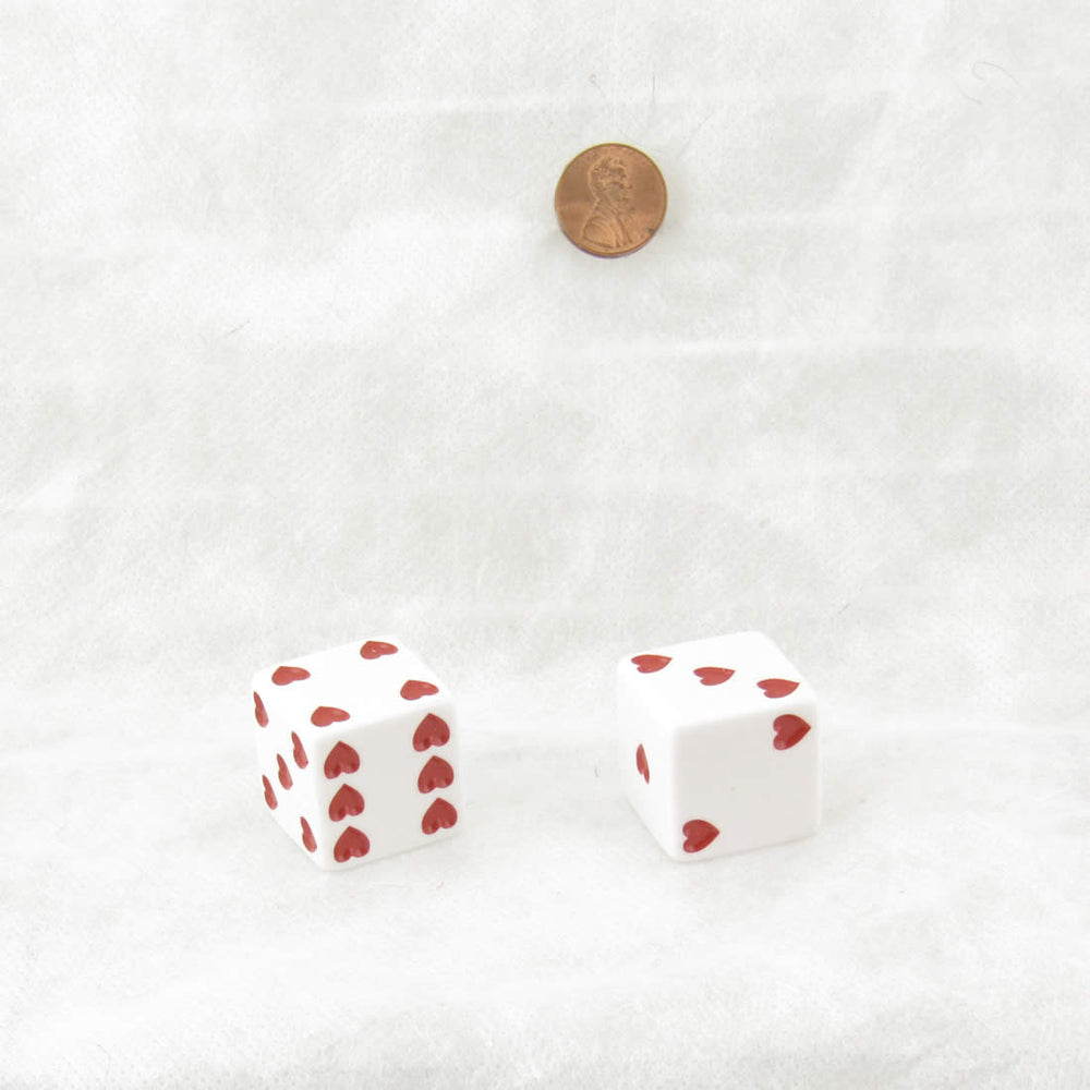 KOP03936 White Sweetheart Dice with Red Hearts D6 25mm (1in) Pack of 2 (ONLINE ORDER ONLY)