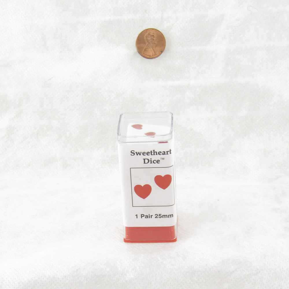 KOP03936 White Sweetheart Dice with Red Hearts D6 25mm (1in) Pack of 2 (ONLINE ORDER ONLY)