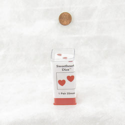 KOP03936 White Sweetheart Dice with Red Hearts D6 25mm (1in) Pack of 2 (ONLINE ORDER ONLY)