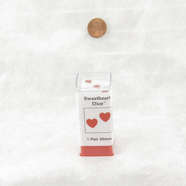 KOP03936 White Sweetheart Dice with Red Hearts D6 25mm (1in) Pack of 2 (ONLINE ORDER ONLY)