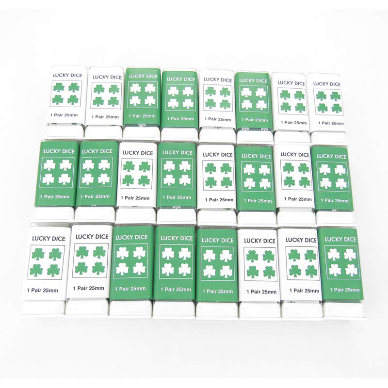 KOP03941 Lucky Dice Green White D6 25mm (1in) Pack of 24 pair of Dice (ONLINE ORDER ONLY)