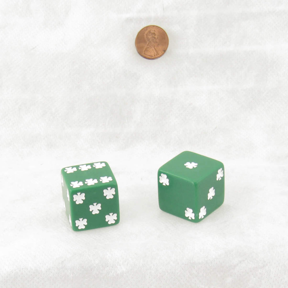 KOP03943 Green Lucky Dice with White Clovers D6 25mm (1in) Pack of 2 (ONLINE ORDER ONLY)