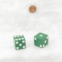 KOP03943 Green Lucky Dice with White Clovers D6 25mm (1in) Pack of 2 (ONLINE ORDER ONLY)