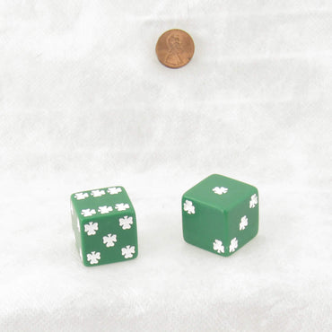 KOP03943 Green Lucky Dice with White Clovers D6 25mm (1in) Pack of 2 (ONLINE ORDER ONLY)