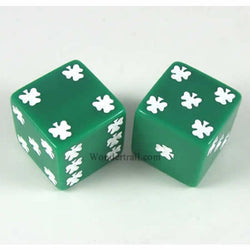 KOP03943 Green Lucky Dice with White Clovers D6 25mm (1in) Pack of 2 (ONLINE ORDER ONLY)
