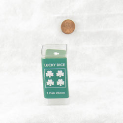 KOP03943 Green Lucky Dice with White Clovers D6 25mm (1in) Pack of 2 (ONLINE ORDER ONLY)