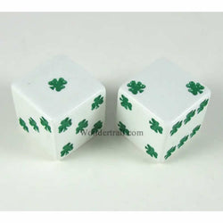 KOP03944 White Lucky Dice with Green Clovers D6 25mm (1in) Pack of 2 (ONLINE ORDER ONLY)
