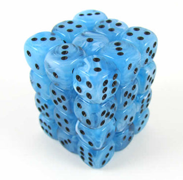KOP04645 Swirl Ice Blue Dice Black Pips D6 12mm (1/2in) Pack of 36 Koplow (ONLINE ORDER ONLY)