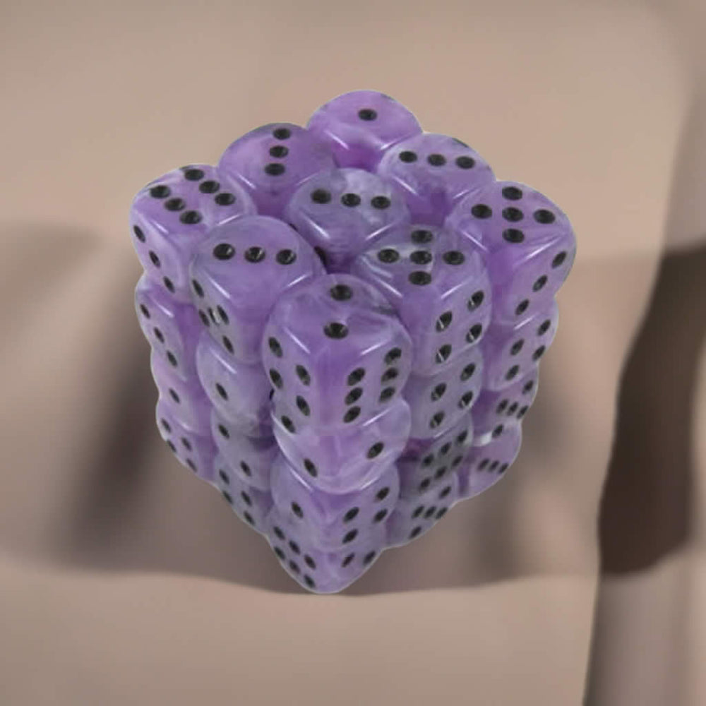 KOP04646 Swirl Ice Purple Dice with Black Pips D6 12mm (1/2in) Pack of 36 Dice (ONLINE ORDER ONLY)