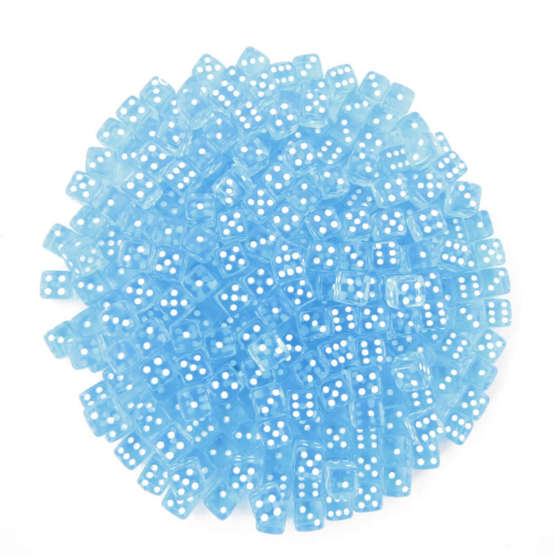KOP04772 Aqua Transparent Dice White Pips D6 5mm (13/64in) Pack of 250 (ONLINE ORDER ONLY)