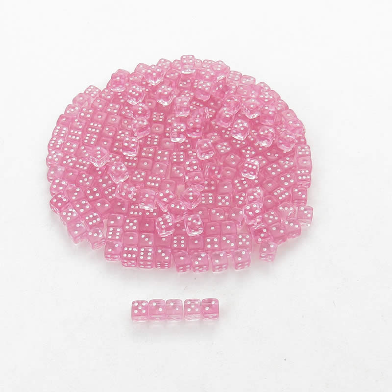 KOP04773 Pink Transparent Dice White Pips D6 5mm (13/64in) Pack of 250 (ONLINE ORDER ONLY)
