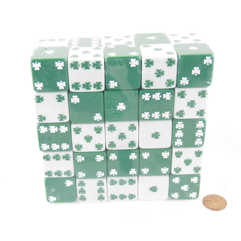 KOP04890 Lucky Dice Green and White D6 25mm (1in) Pack of 50 Dice (ONLINE ORDER ONLY)