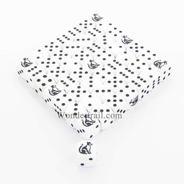 KOP04894 Cat Dice Opaque White Black Pips 16mm (5/8in) Bulk Pack of 50 (ONLINE ORDER ONLY)