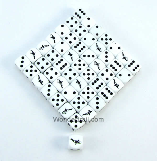 KOP04920 Orca Dice Opaque White Black Pips 16mm (5/8in) Bulk Pack of 50 (ONLINE ORDER ONLY)