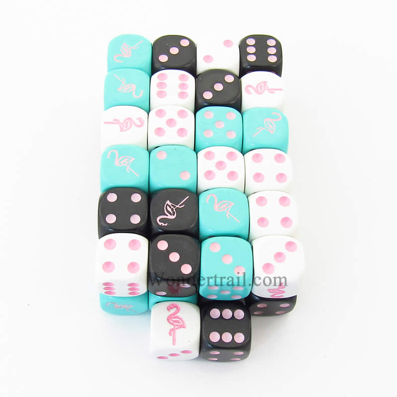 KOP04923 Flamingo Dice Assorted Colors Pink Pips 16mm Bulk Pack of 50 (ONLINE ORDER ONLY)