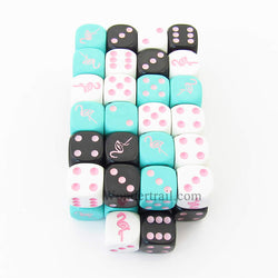 KOP04923 Flamingo Dice Assorted Colors Pink Pips 16mm Bulk Pack of 50 (ONLINE ORDER ONLY)