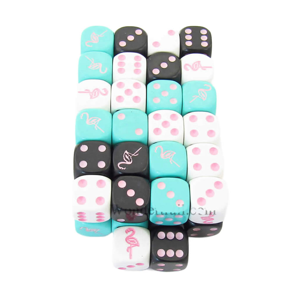 KOP04923 Flamingo Dice Assorted Colors Pink Pips 16mm Bulk Pack of 50 (ONLINE ORDER ONLY)