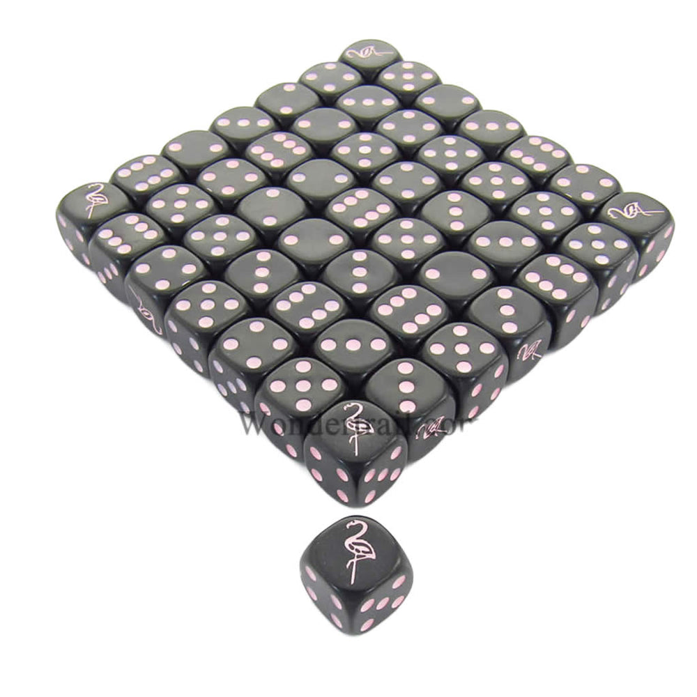 KOP04926 Flamingo Dice Opaque Black with Pink Pips 16mm (5/8in) Bulk Pack of 50 Dice (ONLINE ORDER ONLY)