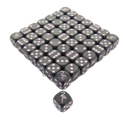 KOP04926 Flamingo Dice Opaque Black with Pink Pips 16mm (5/8in) Bulk Pack of 50 Dice (ONLINE ORDER ONLY)