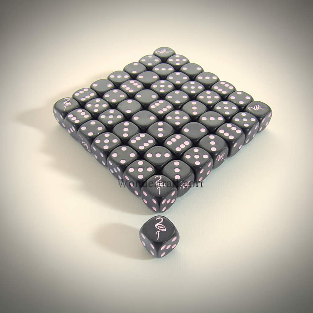KOP04926 Flamingo Dice Opaque Black with Pink Pips 16mm (5/8in) Bulk Pack of 50 Dice (ONLINE ORDER ONLY)