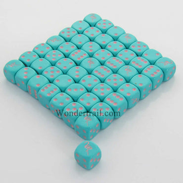 KOP04930 Flamingo Dice Opaque Aqua Pink Pips 16mm Bulk Pack of 50 (ONLINE ORDER ONLY)