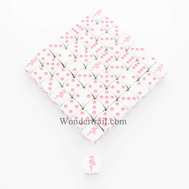 KOP04934 Flamingo Dice Opaque White with Pink Pips 16mm (5/8in) Bulk Pack of 50 Koplow Games (ONLINE ORDER ONLY)