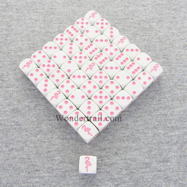 KOP04934 Flamingo Dice Opaque White with Pink Pips 16mm (5/8in) Bulk Pack of 50 Koplow Games (ONLINE ORDER ONLY)